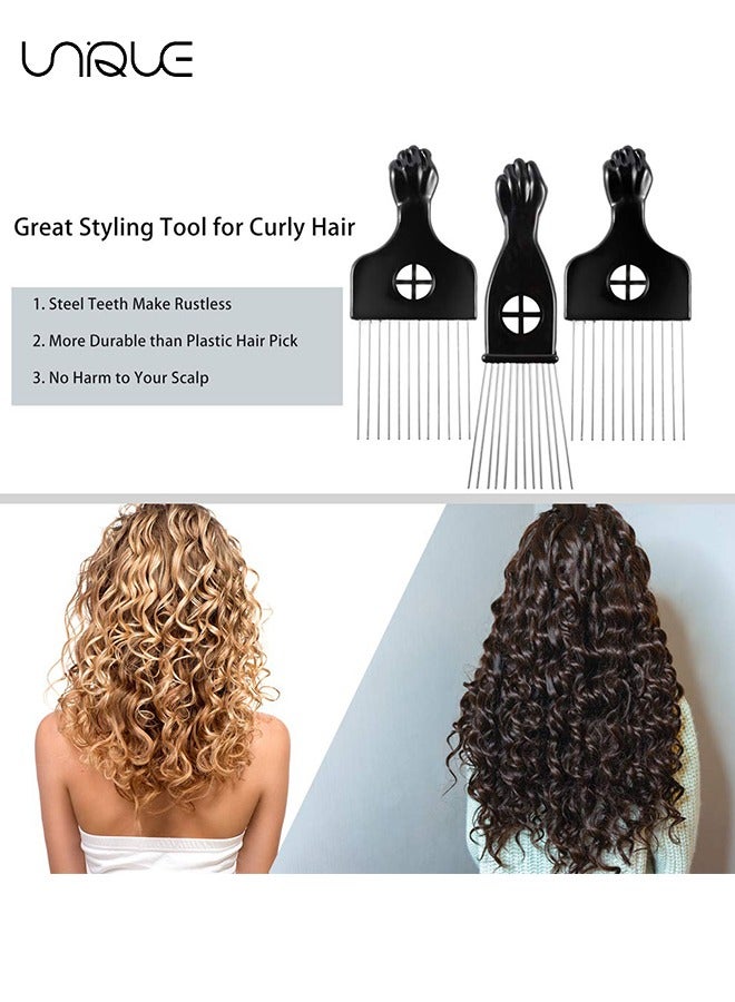 Unique Metal Hair Pick, 3 Pack Wide Tooth Afro Pick for Men, Hair pick for Curly Hair for Women, Afro Pick Lift Pick Comb Tool for Wig Braid Detangle, Hair Styling - Image 4