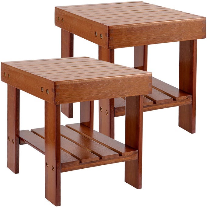2 PACK BAMBOO STEP STOOL BAMBOO SHOWER BENCH 11 X 9 X 10 INCH FOOT STOOL SEAT STOOL FOR HOME GARDEN LIVING ROOM KITCHEN BATHROOM BEDROOM