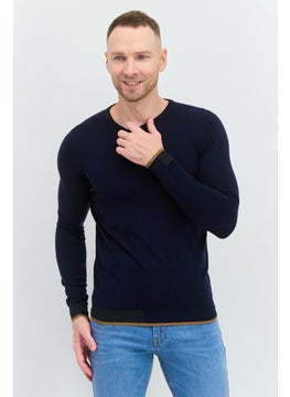 Sorbino Men Round Neck Long Sleeves Textured Sweater, Navy  - Image 1