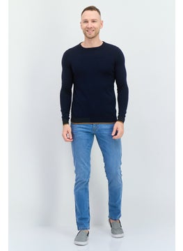 Sorbino Men Round Neck Long Sleeves Textured Sweater, Navy  - Image 4