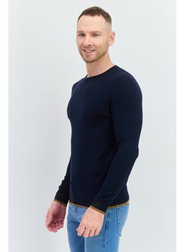 Sorbino Men Round Neck Long Sleeves Textured Sweater, Navy  - Image 2