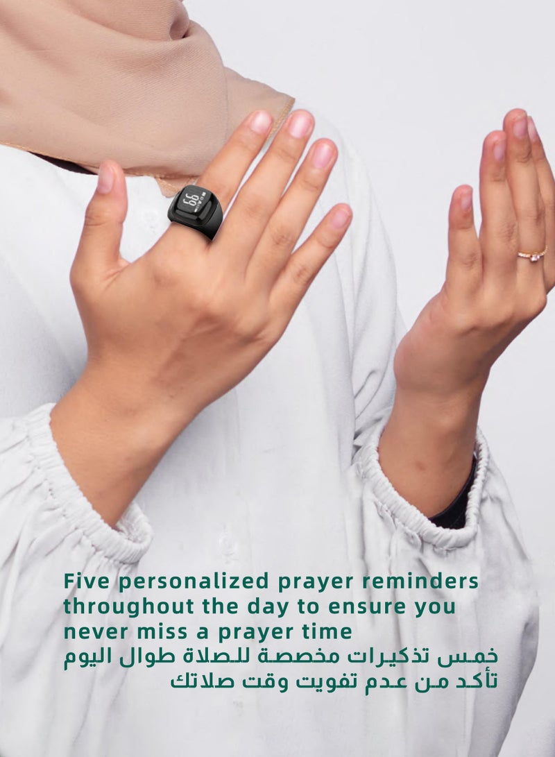 18mm Smart Zikr Ring with Bluetooth Connection, Vibration Reminder, Tasbih Counter, and 5 Daily Prayer Reminders for Exclusive IQIBLA App - Image 2
