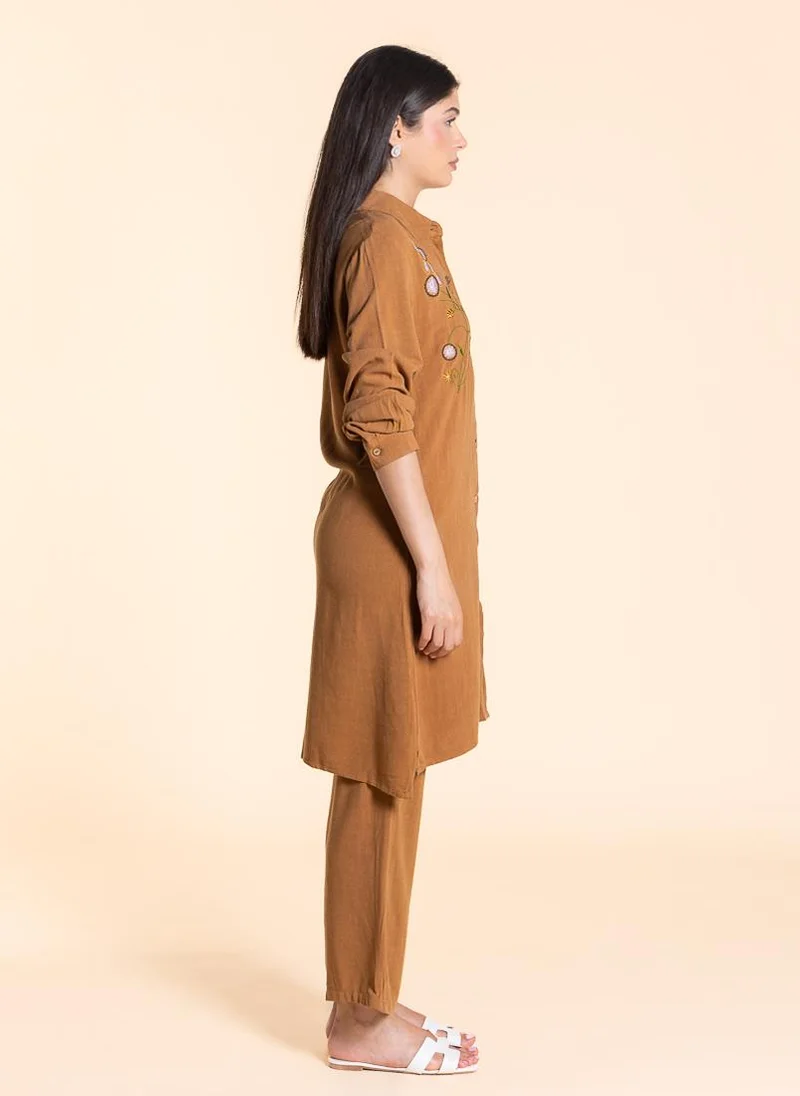 SHAPES  EMBROIDERED LINEN BLEND SHIRT SET for Women | Best Price UAE