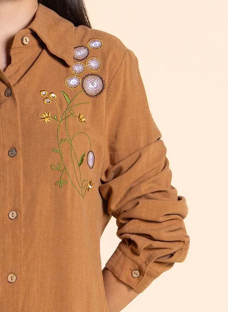 SHAPES  EMBROIDERED LINEN BLEND SHIRT SET for Women | Best Price UAE