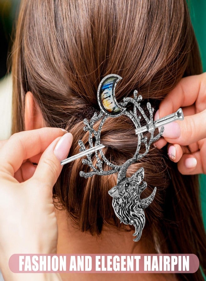 minkissy Viking Wolf Moon Hair Clips: Vintage Celti-c Knot Shawl Hairpins Retro Silver Alloy Viking Hair Barrette Hair Sticks for Women Girls Birthday Jewelry Accessories - Image 5