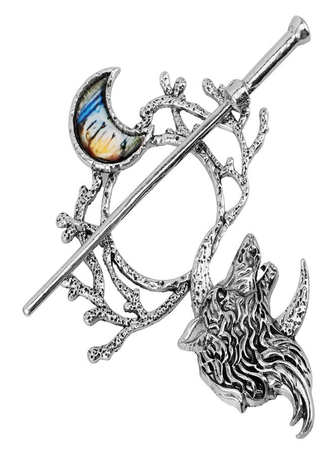 minkissy Viking Wolf Moon Hair Clips: Vintage Celti-c Knot Shawl Hairpins Retro Silver Alloy Viking Hair Barrette Hair Sticks for Women Girls Birthday Jewelry Accessories - Image 1