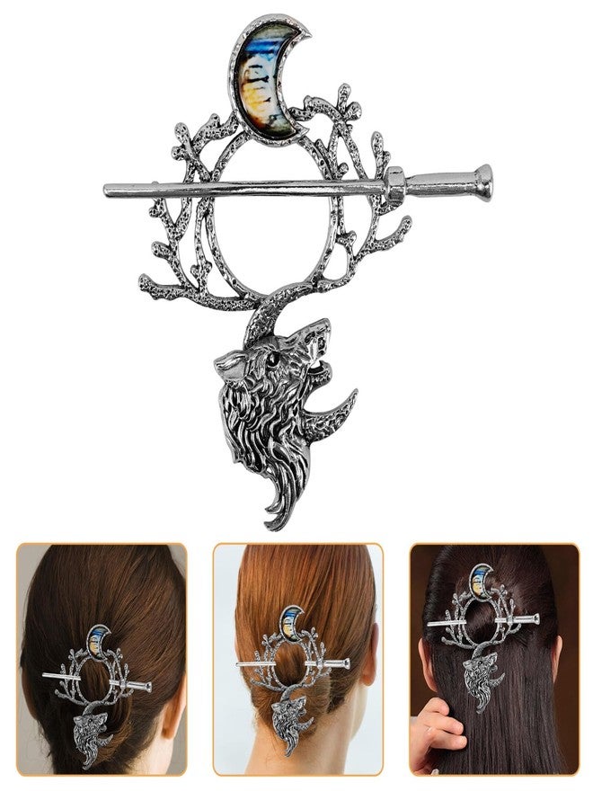 minkissy Viking Wolf Moon Hair Clips: Vintage Celti-c Knot Shawl Hairpins Retro Silver Alloy Viking Hair Barrette Hair Sticks for Women Girls Birthday Jewelry Accessories - Image 3