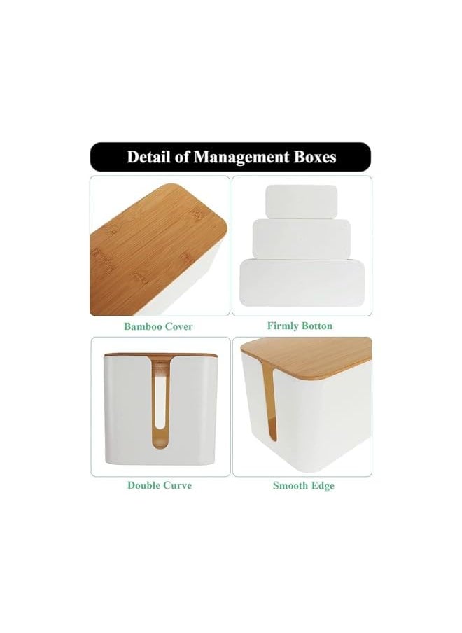 Zaboon - Cable Management Box With Bamboo Lid Set Of 3 Cable Management Set Large And Medium And Small Wooden Grain Cable Organizer Box Side Grooving High Utility - Image 1
