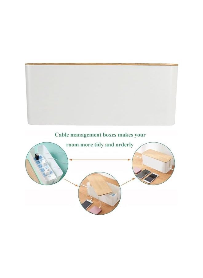 Zaboon - Cable Management Box With Bamboo Lid Set Of 3 Cable Management Set Large And Medium And Small Wooden Grain Cable Organizer Box Side Grooving High Utility - Image 1