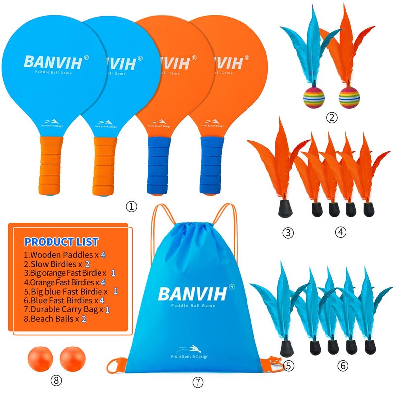 Banvih Badminton Set 4 Rackets  Paddle Ball Outdoor Games For Kids Teens Adults And Family  Sports Beach Toys - For Yard  Lawn  Camping Games Essentials - Image 2