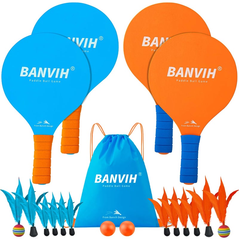 Banvih Badminton Set 4 Rackets  Paddle Ball Outdoor Games For Kids Teens Adults And Family  Sports Beach Toys - For Yard  Lawn  Camping Games Essentials - Image 1