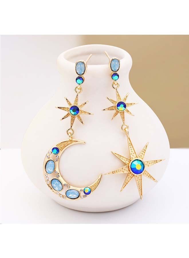 NIBEMINENT 925 Sterling Silver Asymmetrical Star Crescent Earrings  - Image 4