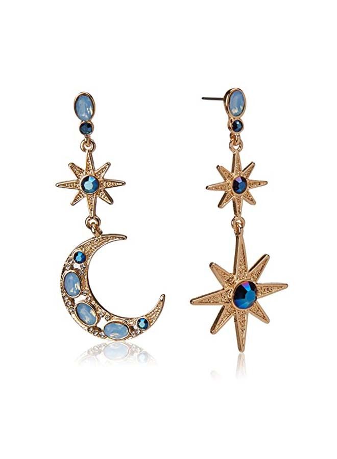 NIBEMINENT 925 Sterling Silver Asymmetrical Star Crescent Earrings  - Image 1