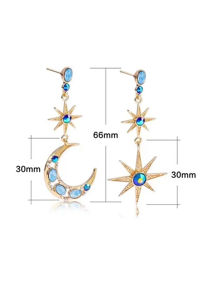 NIBEMINENT 925 Sterling Silver Asymmetrical Star Crescent Earrings  - Image 3