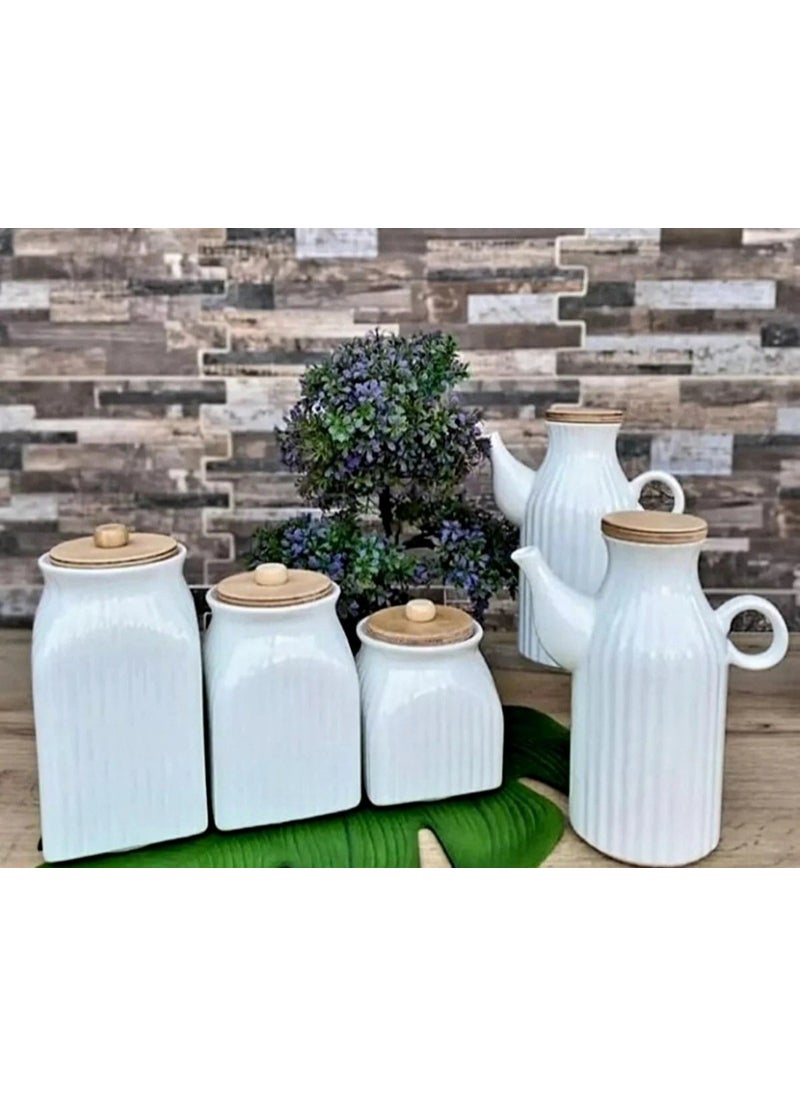 5 Piece Porcelain Oil Pot and Tea Sugar Salt Jar Set - pzsku/ZB1D6F920EB0490D4E398Z/45/_/1725794602/9a399773-5622-4612-84ad-83764e300982