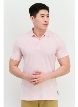 French Connection Men Regular Fit Birdseye Short Sleeve Polo Shirt, Light Pink  - Image 1
