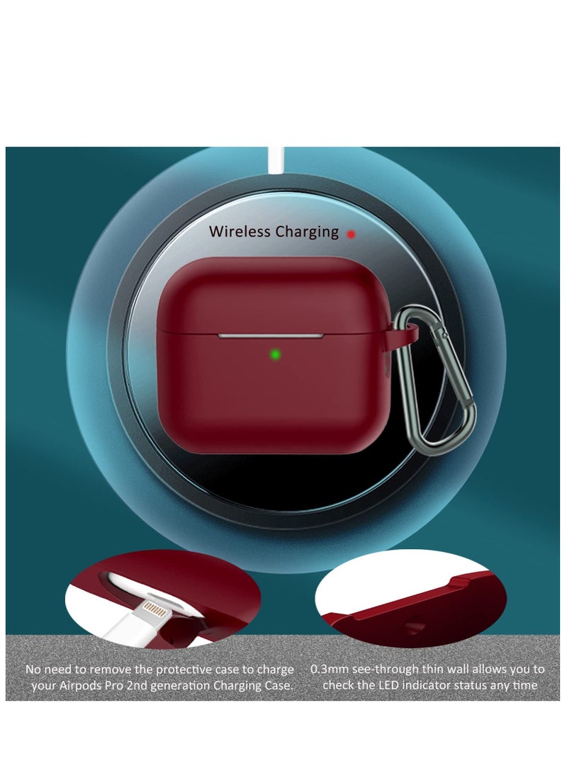 AirPods Pro 2 Case Cover and AirPods Pro Case for Women and Men, Soft Silicone Protective Case for Airpods Pro 2nd Generation 2022 and AirPods Pro 1st 2019 with Keychain Front LED Visible Red - Image 3