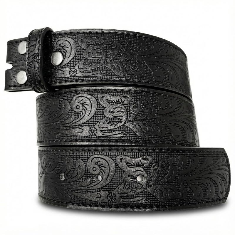 BC Belts Western Leather Belt Strap - 1.5â€ Wide Embossed Scrollwork for Men & Women Cowboy/Cowgirl (Black-L) - Image 1