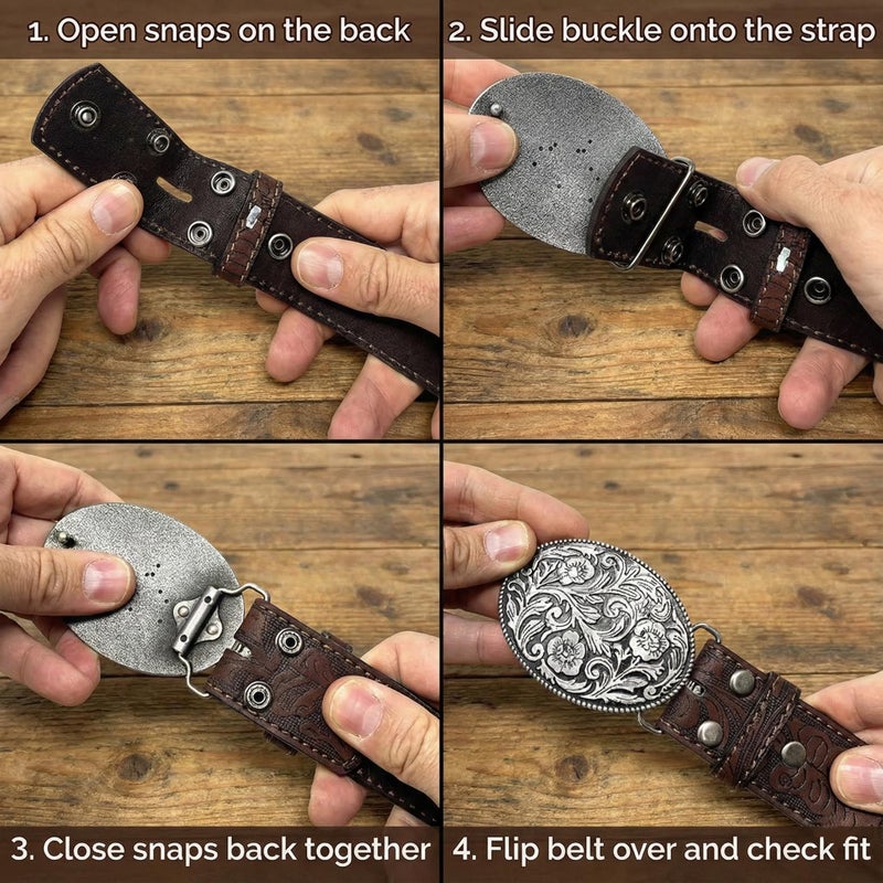 BC Belts Western Leather Belt Strap - 1.5â€ Wide Embossed Scrollwork for Men & Women Cowboy/Cowgirl (Black-L) - Image 5