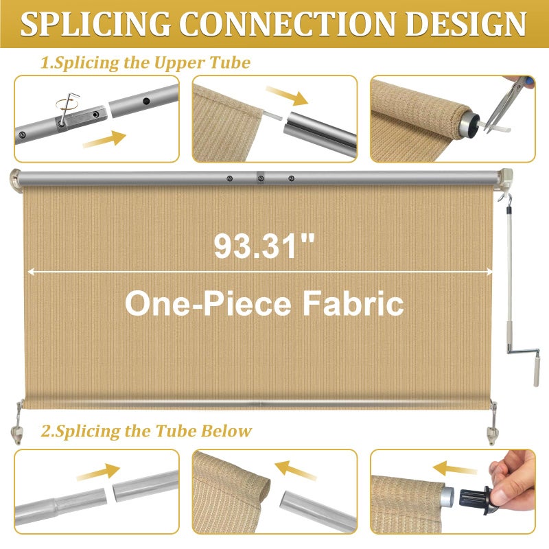Shade&Beyond Outdoor Roller Shades with Splicing Design, 8' W x 8' H Cordless Patio Roll Up Blinds, Exterior Shade Cloth Roll for Porch, Gazebo, Pergola, Balcony, Wheat - Image 5