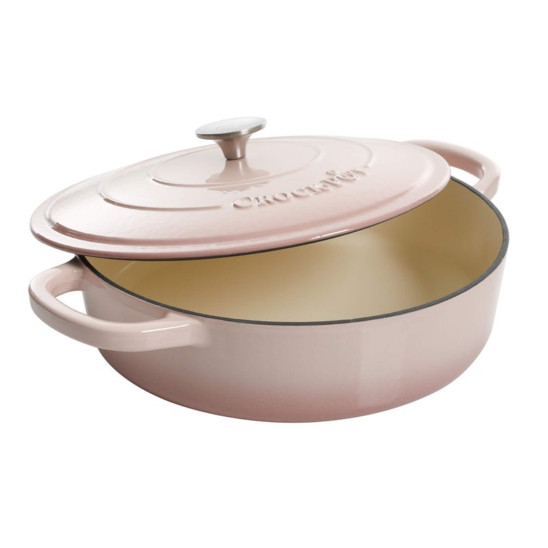 Crock-Pot Artisan 5-Quart Blush Enameled Cast Iron Braiser with Lid â€“ Durable Slow Cooker and Oven Safe Cookware - Image 2