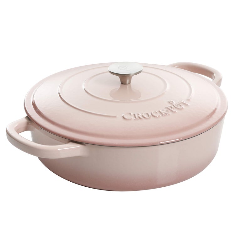 Crock-Pot Artisan 5-Quart Blush Enameled Cast Iron Braiser with Lid â€“ Durable Slow Cooker and Oven Safe Cookware - Image 1
