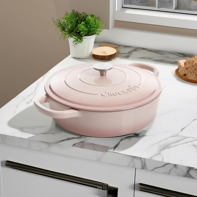 Crock-Pot Artisan 5-Quart Blush Enameled Cast Iron Braiser with Lid â€“ Durable Slow Cooker and Oven Safe Cookware - Image 5