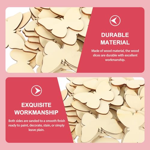 TINKSKY 50pcs Wooden Butterfly Shapes Craft Blank, Natural Unfinished Cutout Shape Wooden Butterfly, Christmas, Wedding, Guestbook, Decoupage Family Tree Decoration Valentine's Day Gift DIY - Image 3