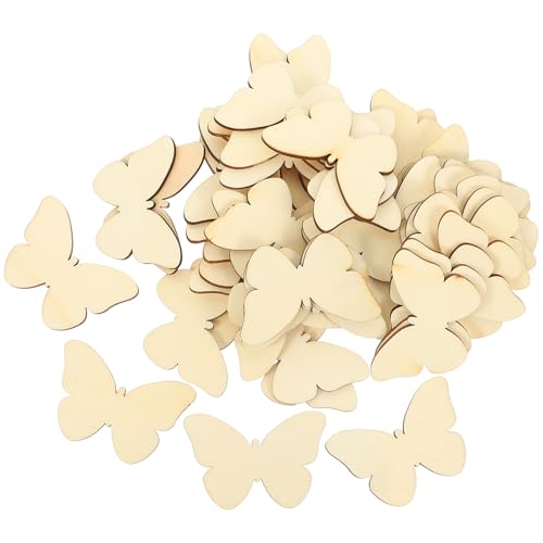 TINKSKY 50pcs Wooden Butterfly Shapes Craft Blank, Natural Unfinished Cutout Shape Wooden Butterfly, Christmas, Wedding, Guestbook, Decoupage Family Tree Decoration Valentine's Day Gift DIY - Image 1