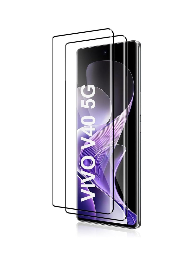 Muzz Vivo V40 Screen Protector Vivo V40 Pro Tempered Glass Full Adhesive Full Coverage Bubble-Free Anti Scratch HD Clear High Responsive Screen Protector for Vivo V40/Vivo V40 Pro 2 Pack 5D Black  - Image 1