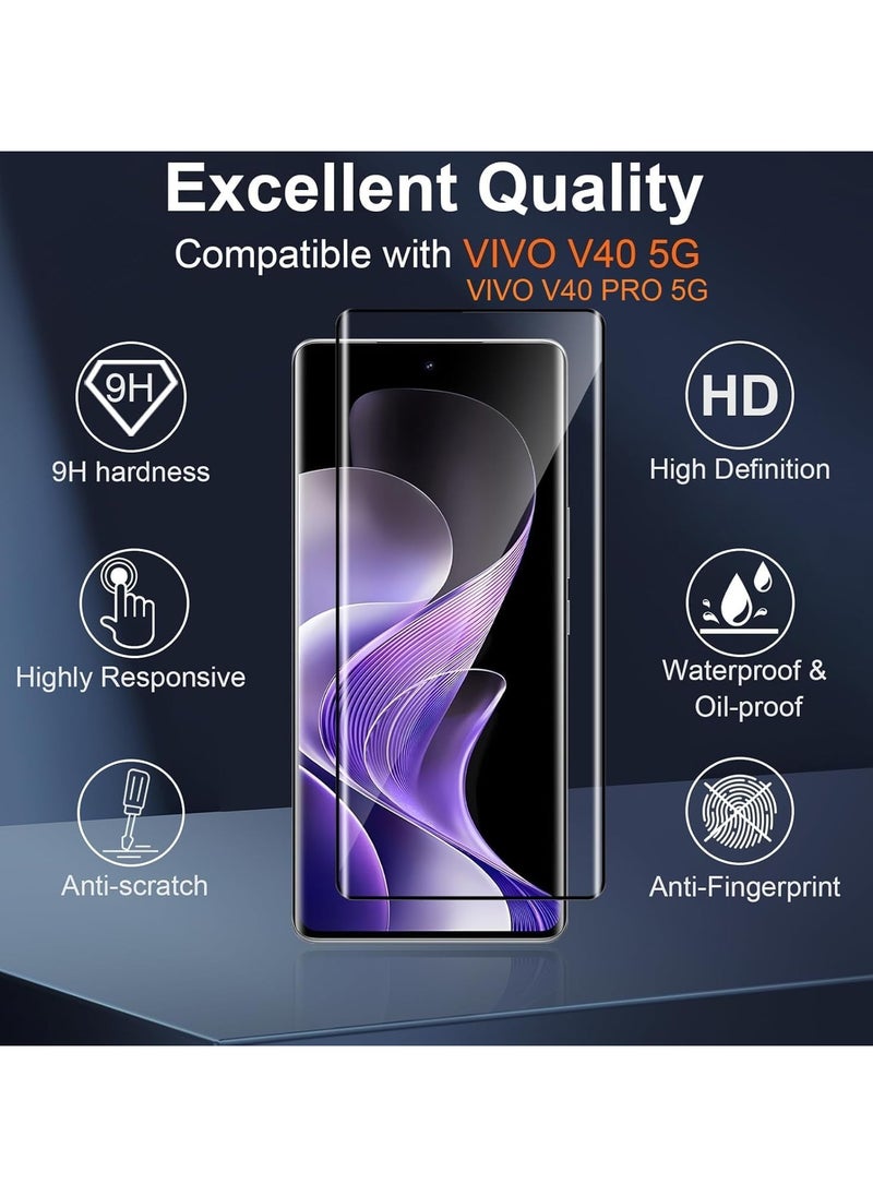 Muzz Vivo V40 Screen Protector Vivo V40 Pro Tempered Glass Full Adhesive Full Coverage Bubble-Free Anti Scratch HD Clear High Responsive Screen Protector for Vivo V40/Vivo V40 Pro 2 Pack 5D Black  - Image 2