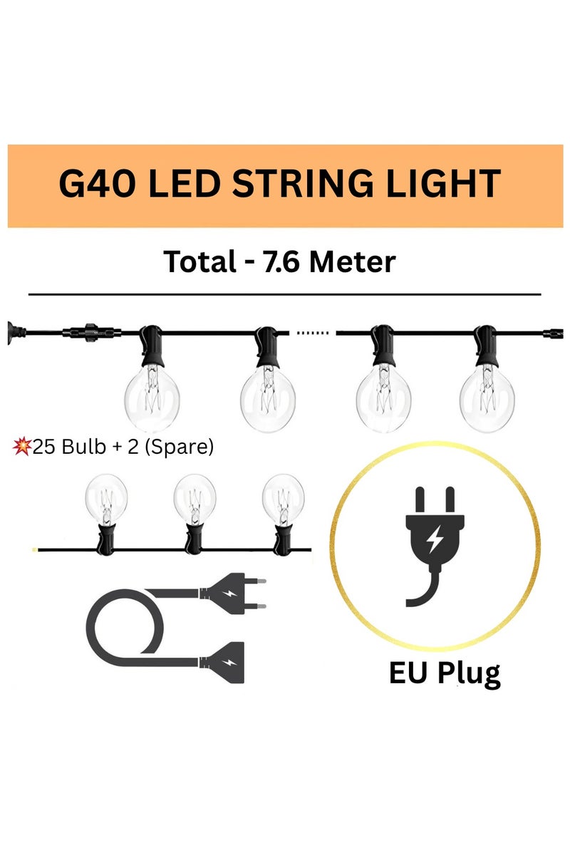 HOME TASTE String Lights Outdoor 25FT with 25+2 G40 LED Bulbs – Waterproof Patio Lights, 230V E12 Socket, Shatterproof Festoon Lights for Garden, Wedding, Pergola, Party, Backyard Decor  - Image 2