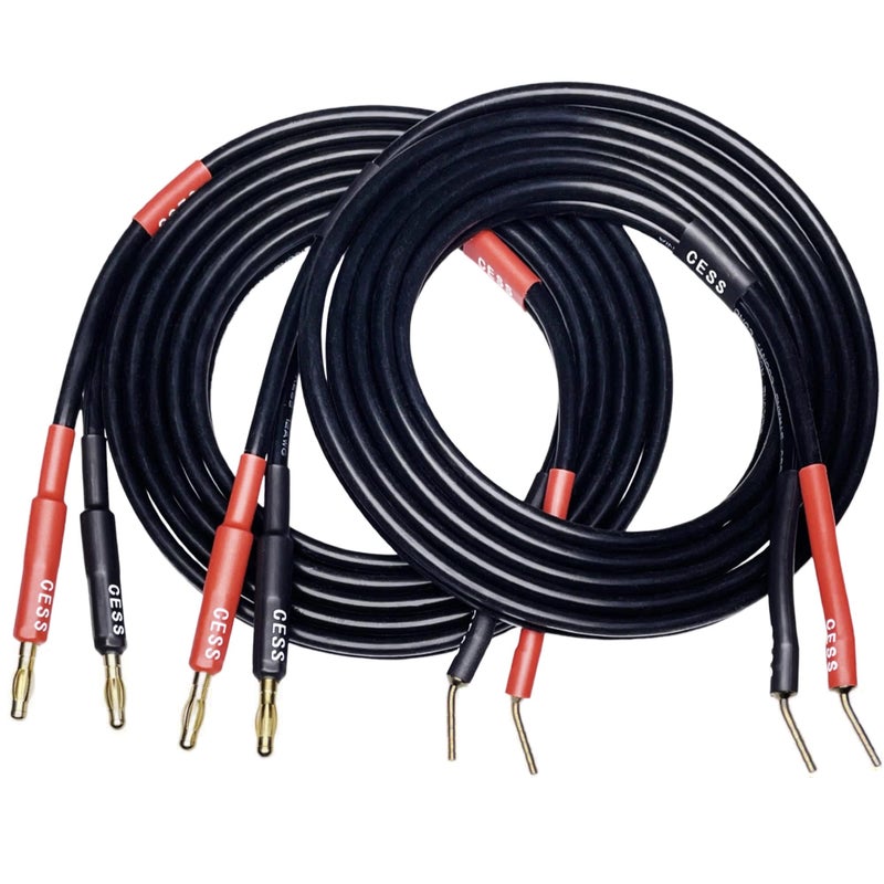 CESS1196f Banana Plugs to Pin Type Plugs 12AWG 680 Strand Count Super Soft Silicone Wire Speaker Cable 6 Feet