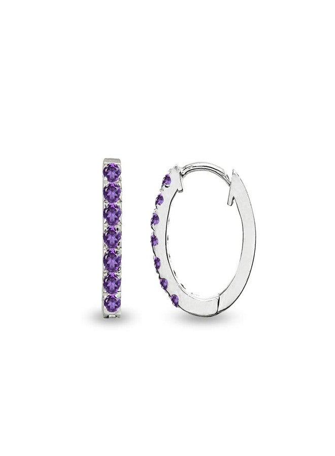 B. BRILLIANT African Amethyst Earrings for Women 15mm Genuine Gemstone Oval Huggies Sterling Silver Hoops Purple Earring Bridesmaids Fashion Trendy - Image 1