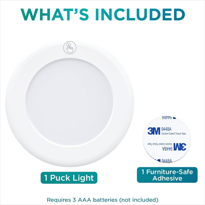 Brilliant Evolution Wireless LED Puck Light | Works with Remote Control | Under Cabinet, Closet Light | Battery Powered | Under Counter Lighting (Pack of 1) - Image 2