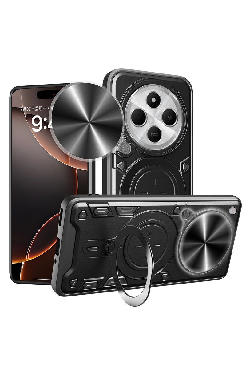 SanHu for Redmi 14C 4G / Xiaomi POCO C75 4G Case, Slide Camera Lens Cover, Magnetic Ring Holder Kickstand Protective Phone Case for Redmi 14C 4G / Xiaomi POCO C75 4G, Black - Image 1