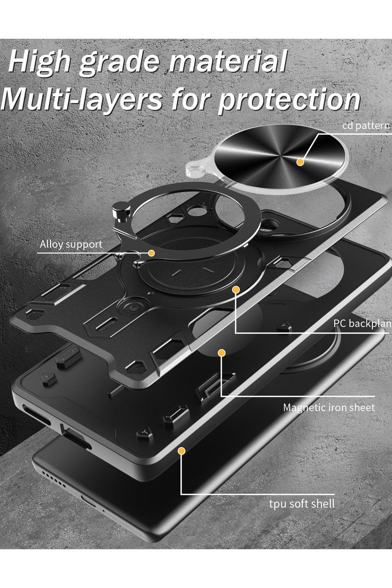 SanHu for Redmi 14C 4G / Xiaomi POCO C75 4G Case, Slide Camera Lens Cover, Magnetic Ring Holder Kickstand Protective Phone Case for Redmi 14C 4G / Xiaomi POCO C75 4G, Black - Image 4