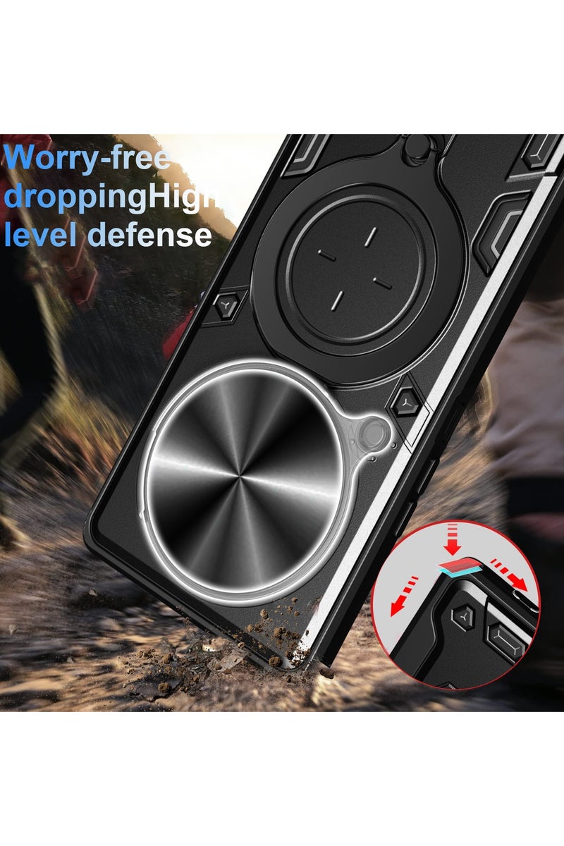 SanHu for Redmi 14C 4G / Xiaomi POCO C75 4G Case, Slide Camera Lens Cover, Magnetic Ring Holder Kickstand Protective Phone Case for Redmi 14C 4G / Xiaomi POCO C75 4G, Black - Image 2