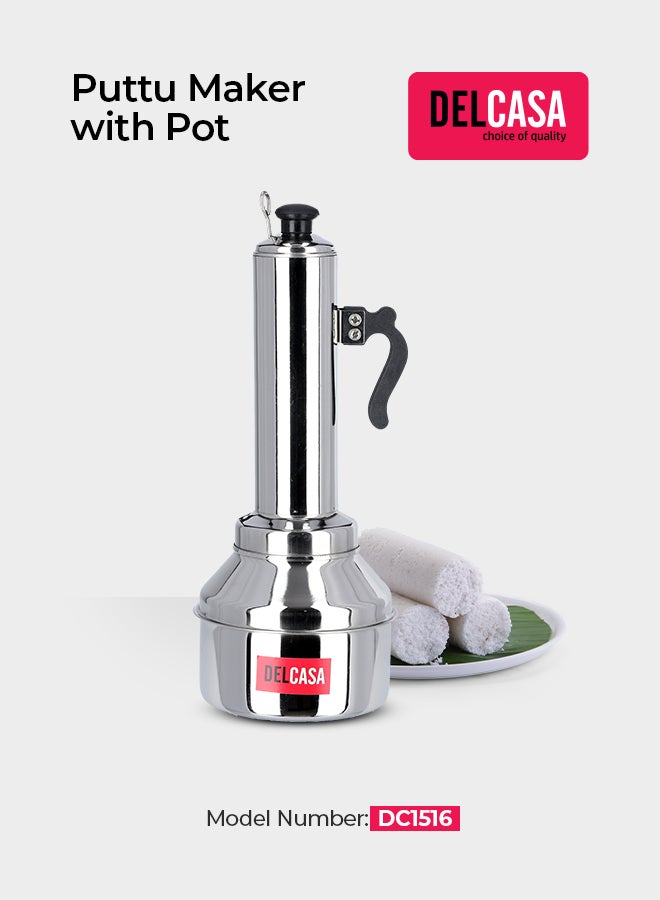 Delcasa DC1516 Stainless Steel Puttu Maker with Pot - Stainless Steel Food Grade Material | Dishwasher Safe, Bakelite Knob & Sturdy Handle | Stainless Steel Stick | Compatible With Hot Plate, Halogen, Gas, & Induction Tops Stainless Steel - Image 1
