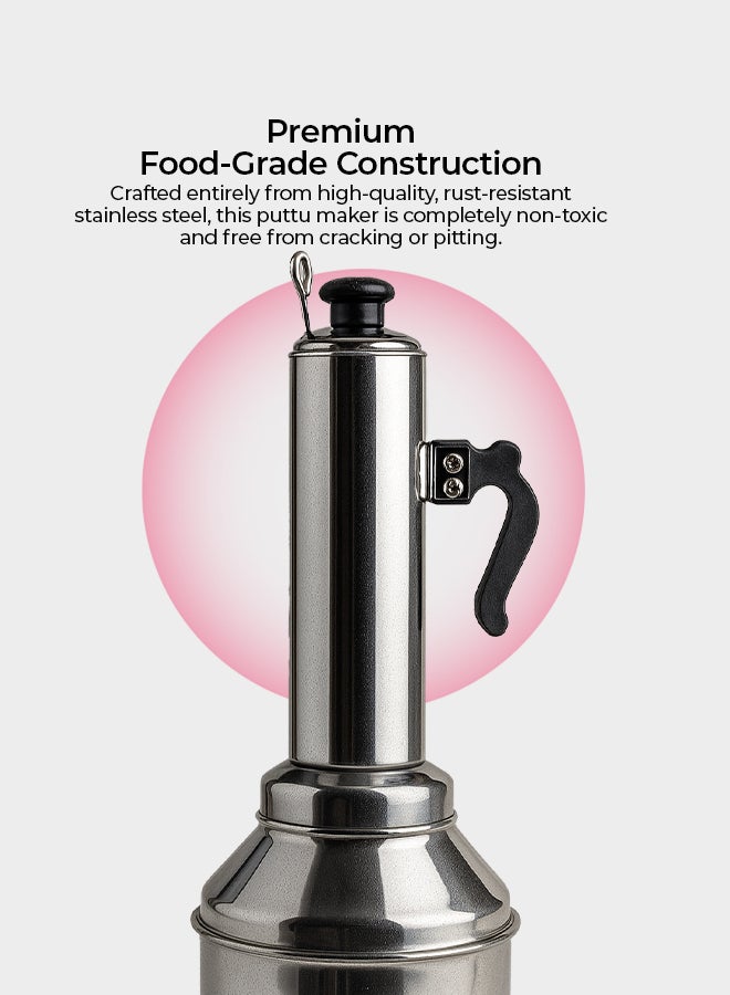 Delcasa DC1516 Stainless Steel Puttu Maker with Pot - Stainless Steel Food Grade Material | Dishwasher Safe, Bakelite Knob & Sturdy Handle | Stainless Steel Stick | Compatible With Hot Plate, Halogen, Gas, & Induction Tops Stainless Steel - Image 2