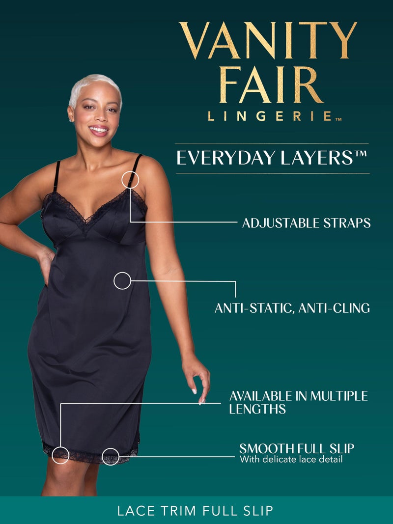 Vanity Fair Womens Anti-static Nylon For Under Dresses (S-5xl) Full Slip, Lace - 22" - Black, X-Large US - Image 2