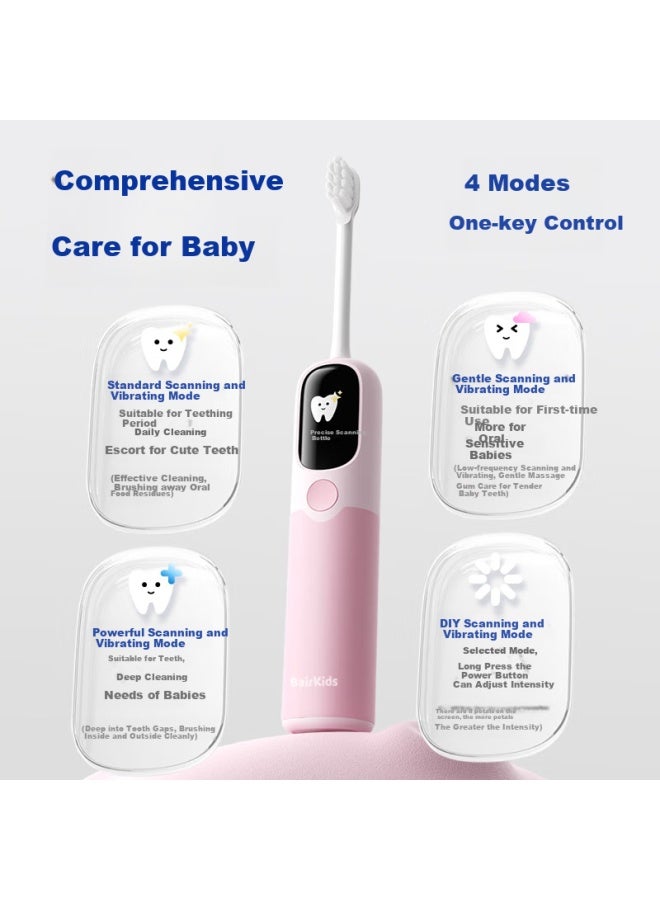 B-Air Bair K6 Children's Electric Toothbrush, Smart Vibration, Fully Waterproof, For Primary School Girls And Children, Soft Bristles, Gum Protection, Sensor Charging, 3-6 Years Old, Gift For Kids, Carlo Pink - Image 2