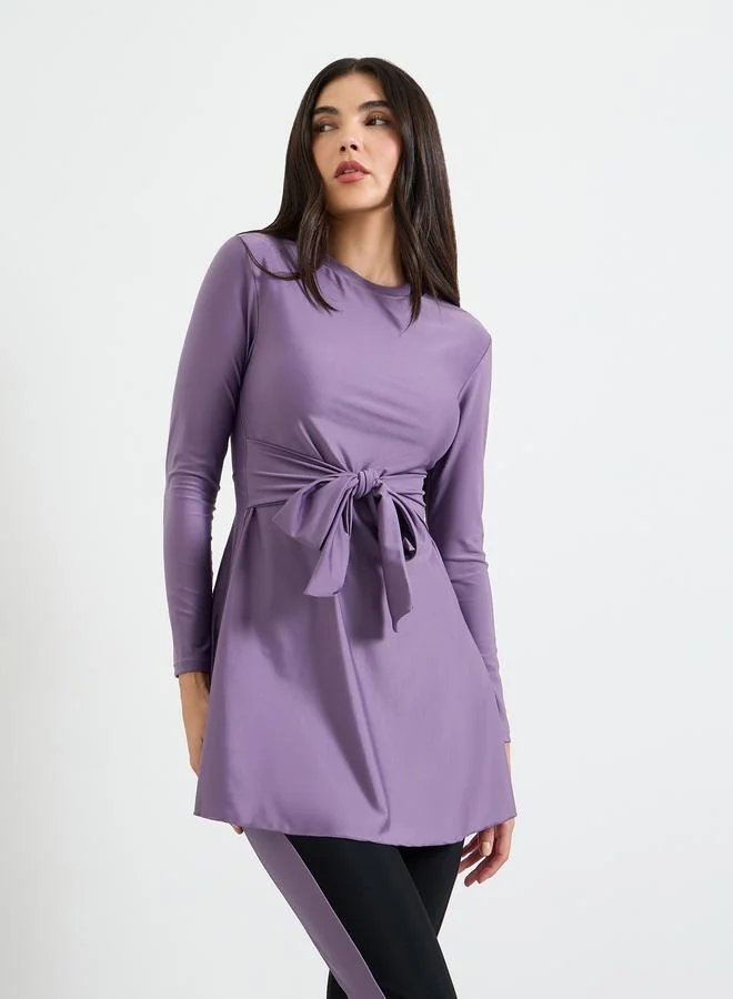 Styli Purple Tie Knot Detail Long Tunic And Leggings Burkini Set
