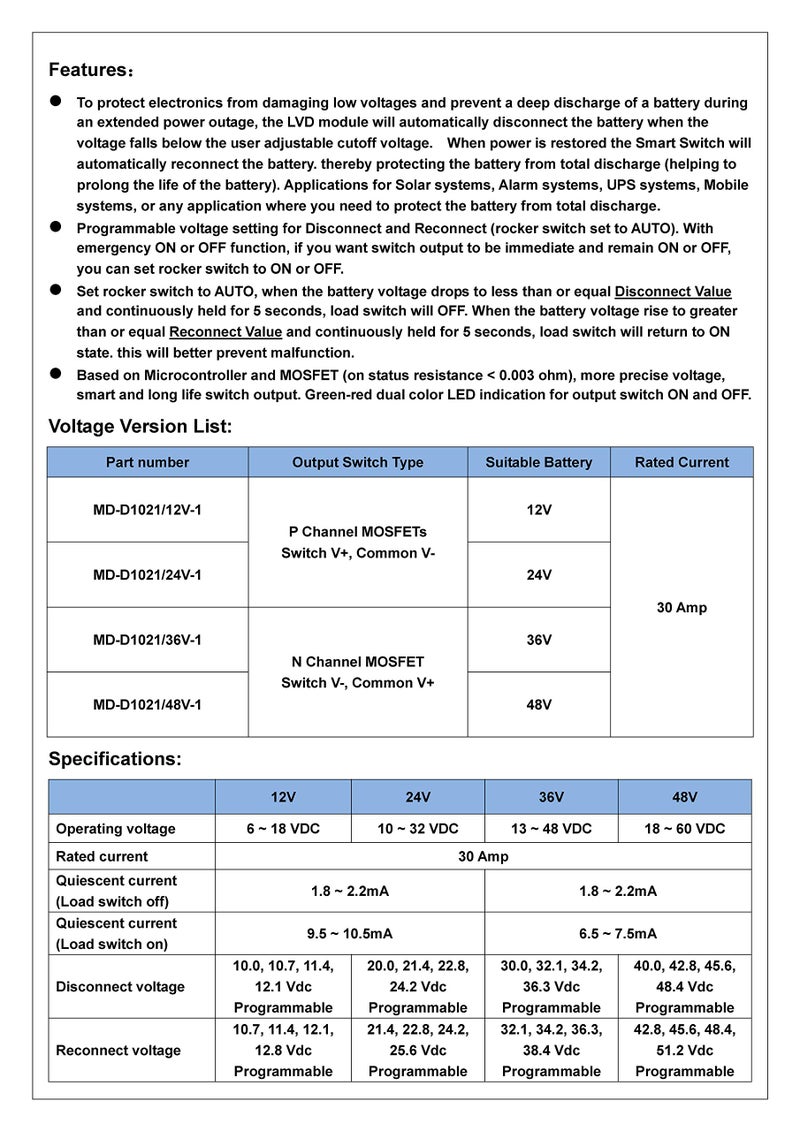 CZH-LABS LVD Low Voltage Disconnect Module. 12V / 30Amp Black ABS Panel Mount Terminal Block - Image 5