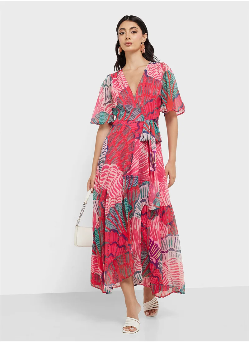 Hope & Ivy Flutter Sleeve Wrap Tie Waist Dress