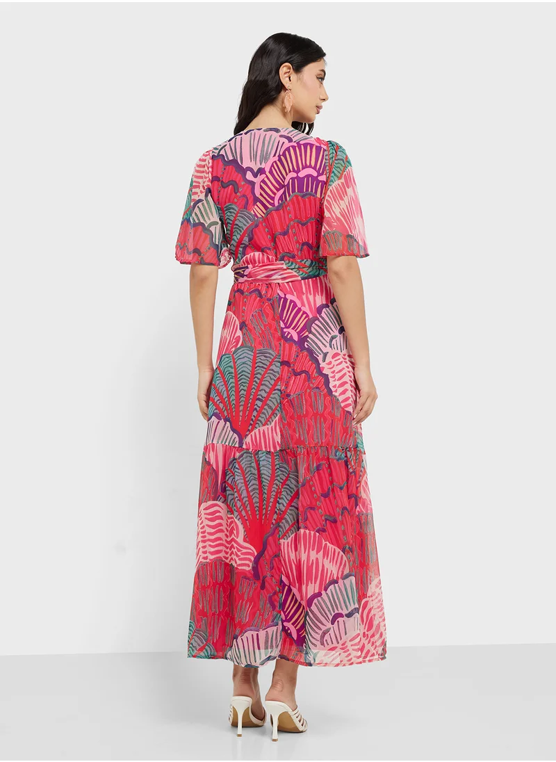Hope & Ivy Flutter Sleeve Wrap Tie Waist Dress