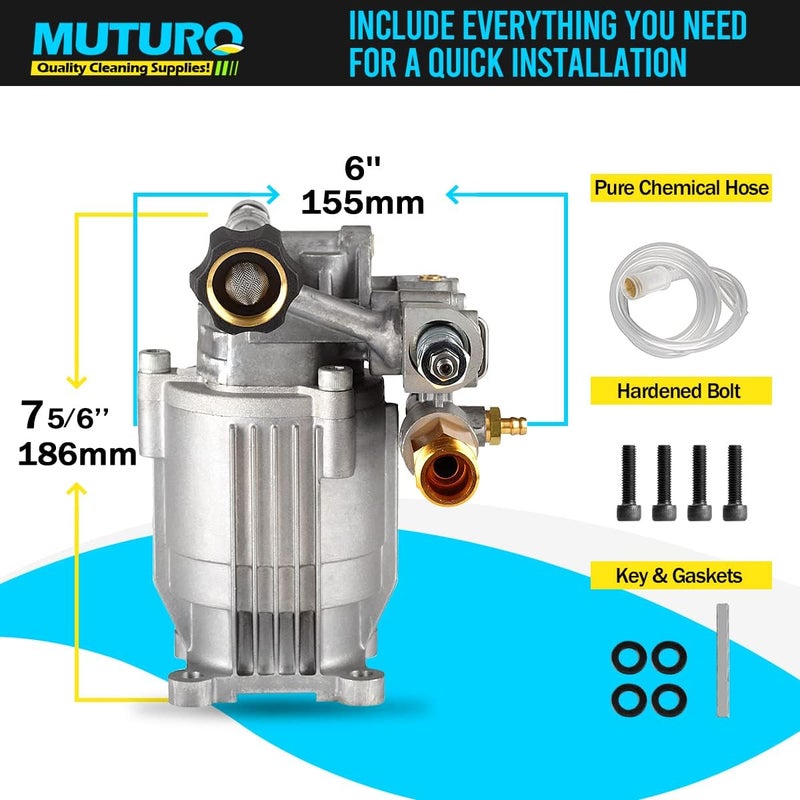 MUTURQ 3/4" Shaft Horizontal Pressure Washer Pump, 2600-3000 PSI, 2.5 GPM, OEM Replacement for Honda and More - Image 4