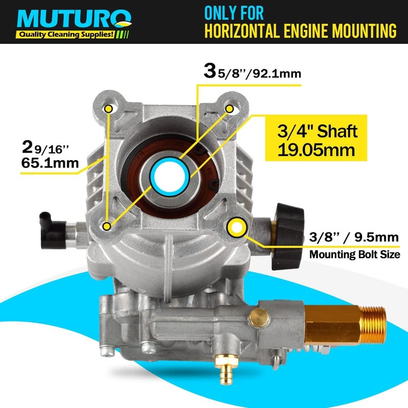 MUTURQ 3/4" Shaft Horizontal Pressure Washer Pump, 2600-3000 PSI, 2.5 GPM, OEM Replacement for Honda and More - Image 2