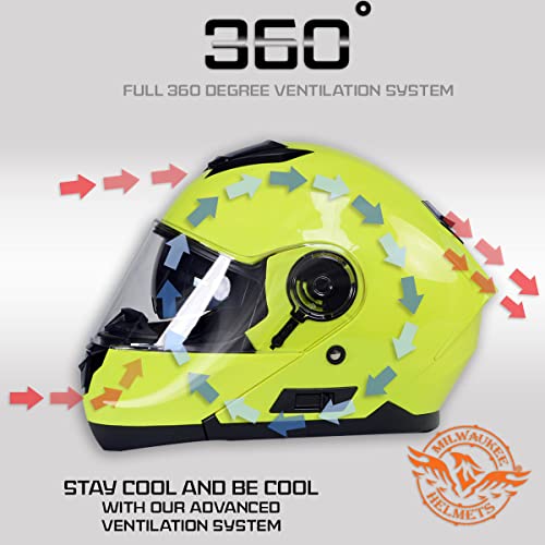 Milwaukee Helmets MPH9819DOT Breeze Green Advanced Motorcycle Modular Helmet Biker w/ Drop Down Visor - Small - Image 4