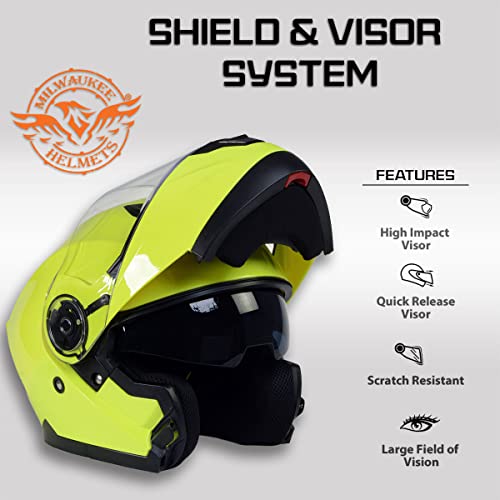 Milwaukee Helmets MPH9819DOT Breeze Green Advanced Motorcycle Modular Helmet Biker w/ Drop Down Visor - Small - Image 5